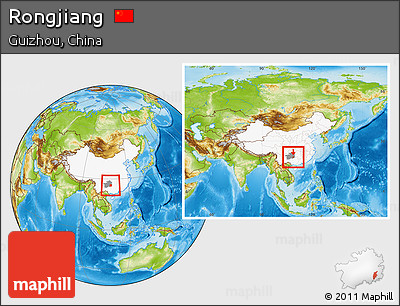 Physical Location Map of Rongjiang, highlighted country, highlighted parent region, within the entire country