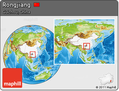 Physical Location Map of Rongjiang, highlighted country, highlighted parent region, within the entire country