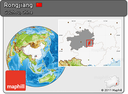 Physical Location Map of Rongjiang, highlighted country, highlighted parent region