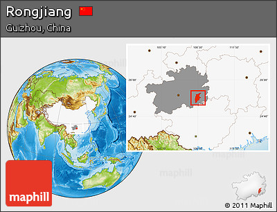Physical Location Map of Rongjiang, highlighted country, highlighted parent region