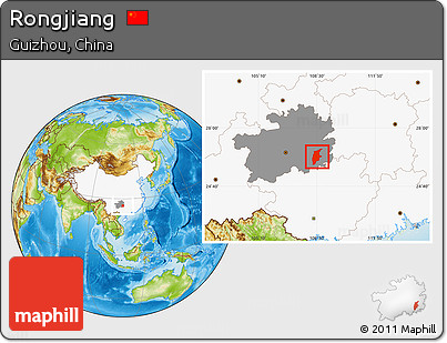 Physical Location Map of Rongjiang, highlighted country, highlighted parent region