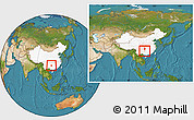 Satellite Location Map of Rongjiang, highlighted country, within the entire country