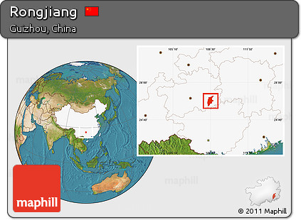Satellite Location Map of Rongjiang, highlighted country