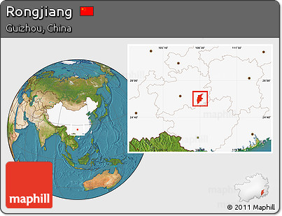 Satellite Location Map of Rongjiang, highlighted country