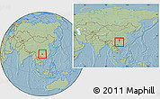 Savanna Style Location Map of Rongjiang, within the entire country, hill shading