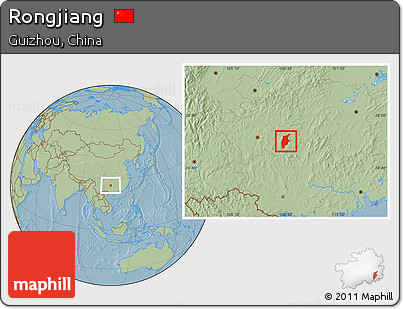 Savanna Style Location Map of Rongjiang, hill shading