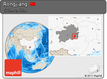 Shaded Relief Location Map of Rongjiang, highlighted country, highlighted parent region