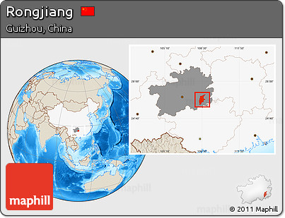Shaded Relief Location Map of Rongjiang, highlighted country, highlighted parent region