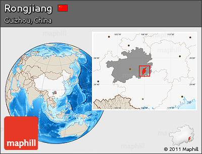Shaded Relief Location Map of Rongjiang, highlighted country, highlighted parent region