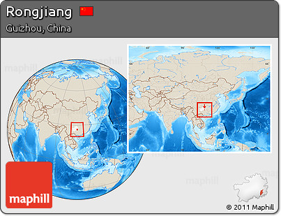 Shaded Relief Location Map of Rongjiang, highlighted parent region, within the entire country