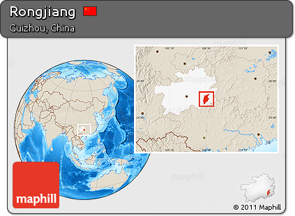 Shaded Relief Location Map of Rongjiang, highlighted parent region