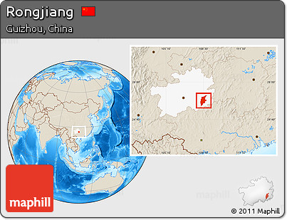 Shaded Relief Location Map of Rongjiang, highlighted parent region
