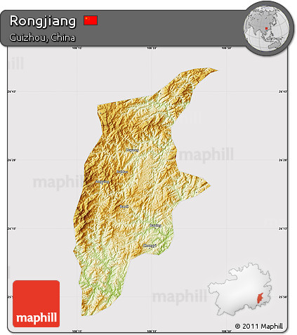 Physical Map of Rongjiang, cropped outside