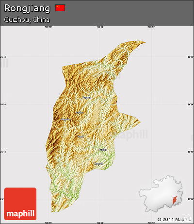 Physical Map of Rongjiang, cropped outside