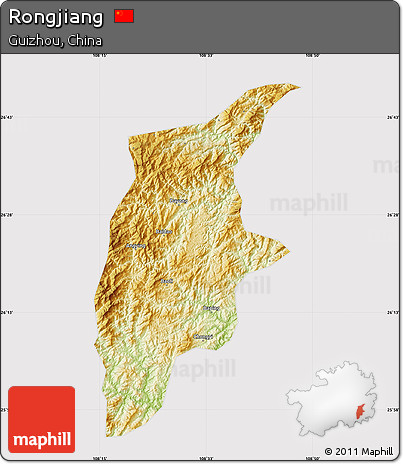 Physical Map of Rongjiang, cropped outside