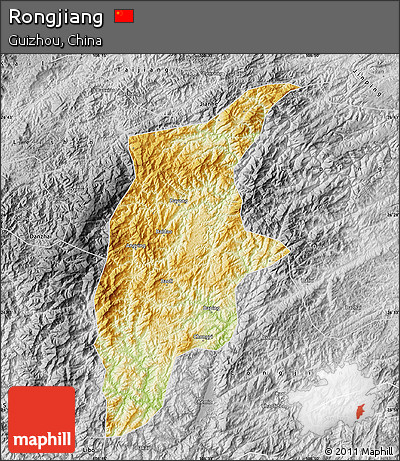 Physical Map of Rongjiang, desaturated