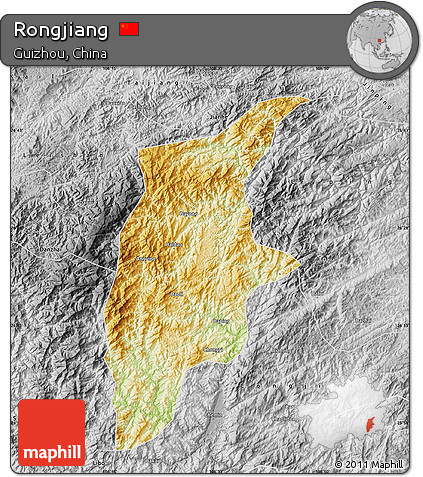Physical Map of Rongjiang, desaturated