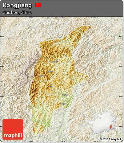 Physical Map of Rongjiang, lighten