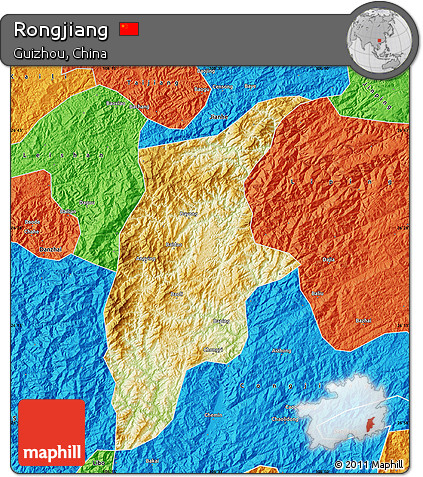 Physical Map of Rongjiang, political outside