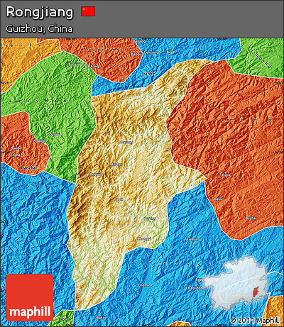 Physical Map of Rongjiang, political outside