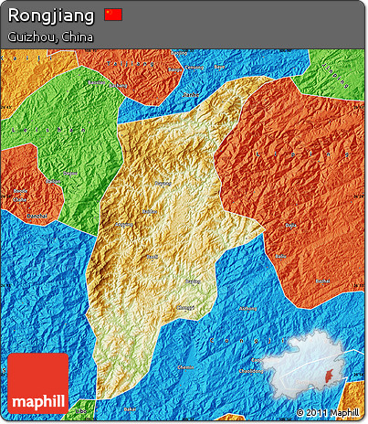 Physical Map of Rongjiang, political outside