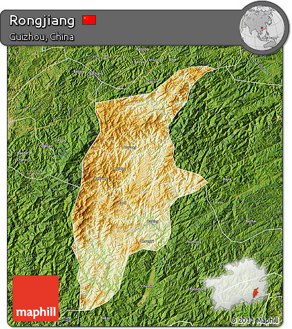 Physical Map of Rongjiang, satellite outside