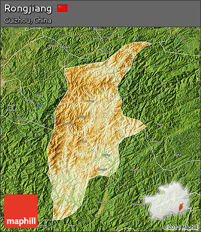Physical Map of Rongjiang, satellite outside