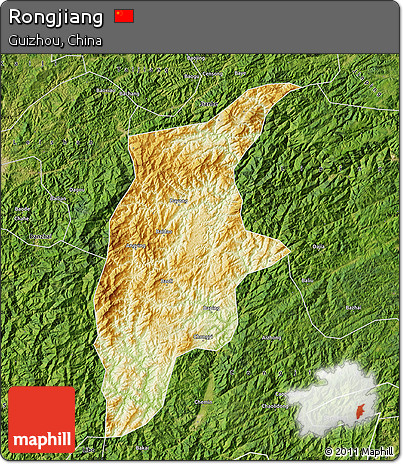 Physical Map of Rongjiang, satellite outside