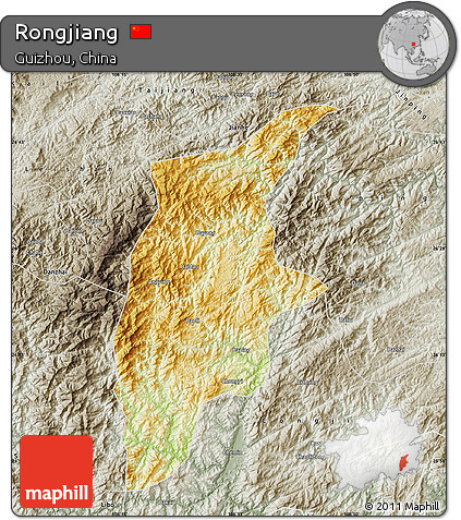 Physical Map of Rongjiang, semi-desaturated