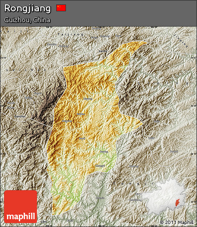 Physical Map of Rongjiang, semi-desaturated