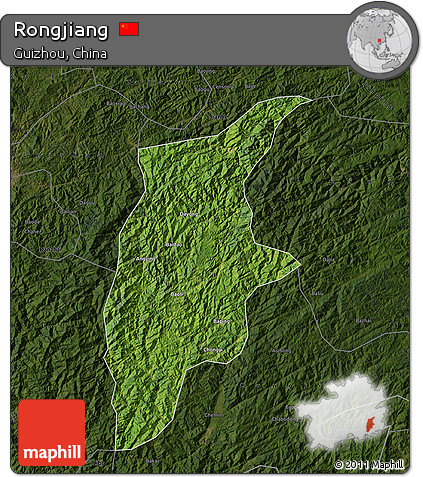 Satellite Map of Rongjiang, darken