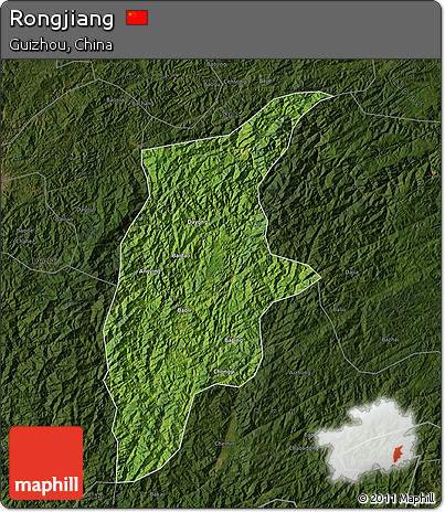 Satellite Map of Rongjiang, darken