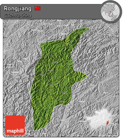 Satellite Map of Rongjiang, lighten, desaturated