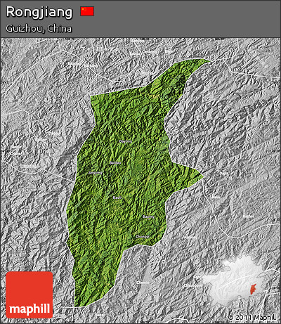 Satellite Map of Rongjiang, lighten, desaturated