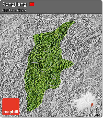Satellite Map of Rongjiang, lighten, desaturated