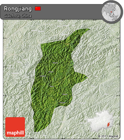 Satellite Map of Rongjiang, lighten
