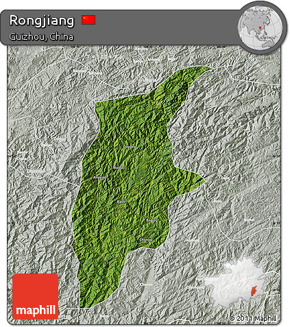 Satellite Map of Rongjiang, lighten, semi-desaturated