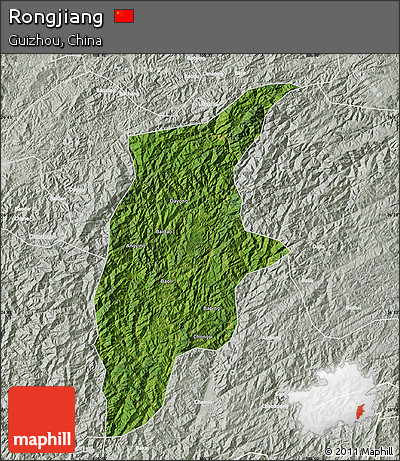 Satellite Map of Rongjiang, lighten, semi-desaturated