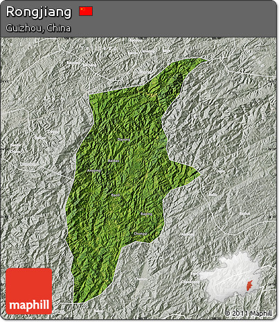 Satellite Map of Rongjiang, lighten, semi-desaturated