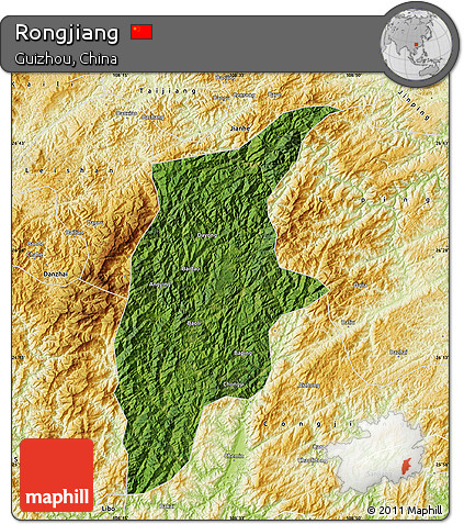 Satellite Map of Rongjiang, physical outside