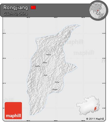 Silver Style Map of Rongjiang, single color outside