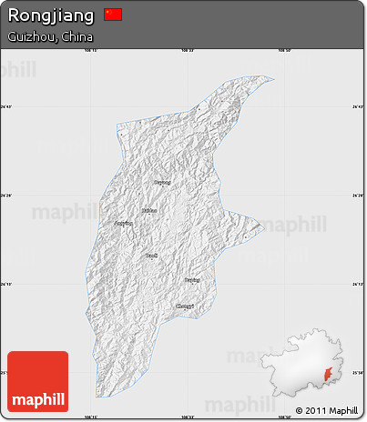 Silver Style Map of Rongjiang, single color outside