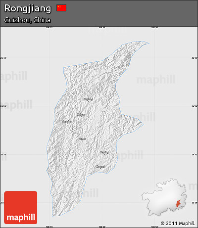 Silver Style Map of Rongjiang, single color outside