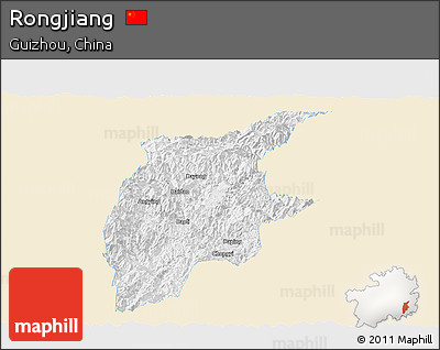 Classic Style Panoramic Map of Rongjiang, single color outside