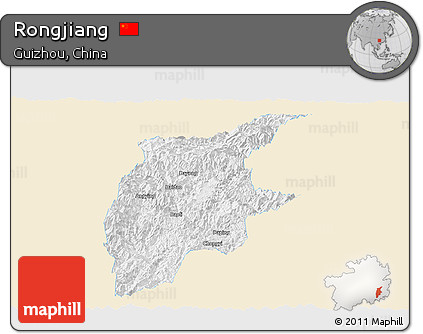 Classic Style Panoramic Map of Rongjiang, single color outside