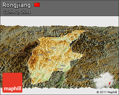 Physical Panoramic Map of Rongjiang, darken