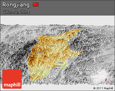 Physical Panoramic Map of Rongjiang, desaturated