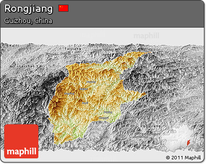 Physical Panoramic Map of Rongjiang, desaturated