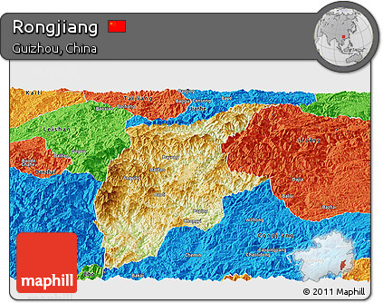 Physical Panoramic Map of Rongjiang, political outside
