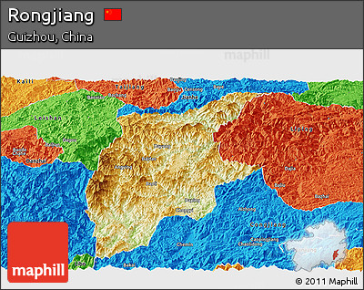 Physical Panoramic Map of Rongjiang, political outside